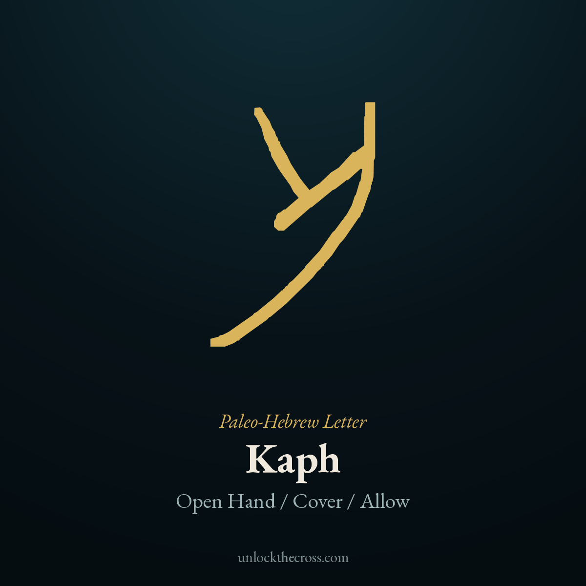 Kaph — the ancient Paleo-Hebrew letter (modern Hebrew כ), meaning Open Hand / Cover / Allow