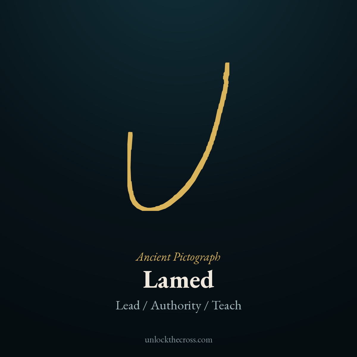 Lamed pictograph — a shepherd’s staff / goad, the original picture behind the Hebrew letter, meaning Lead / Authority / Teach