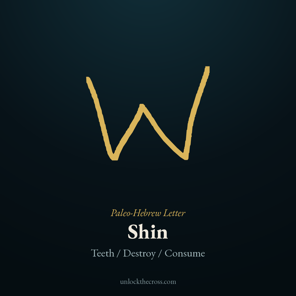 Shin — the ancient Paleo-Hebrew letter (modern Hebrew ש), meaning Teeth / Destroy / Consume