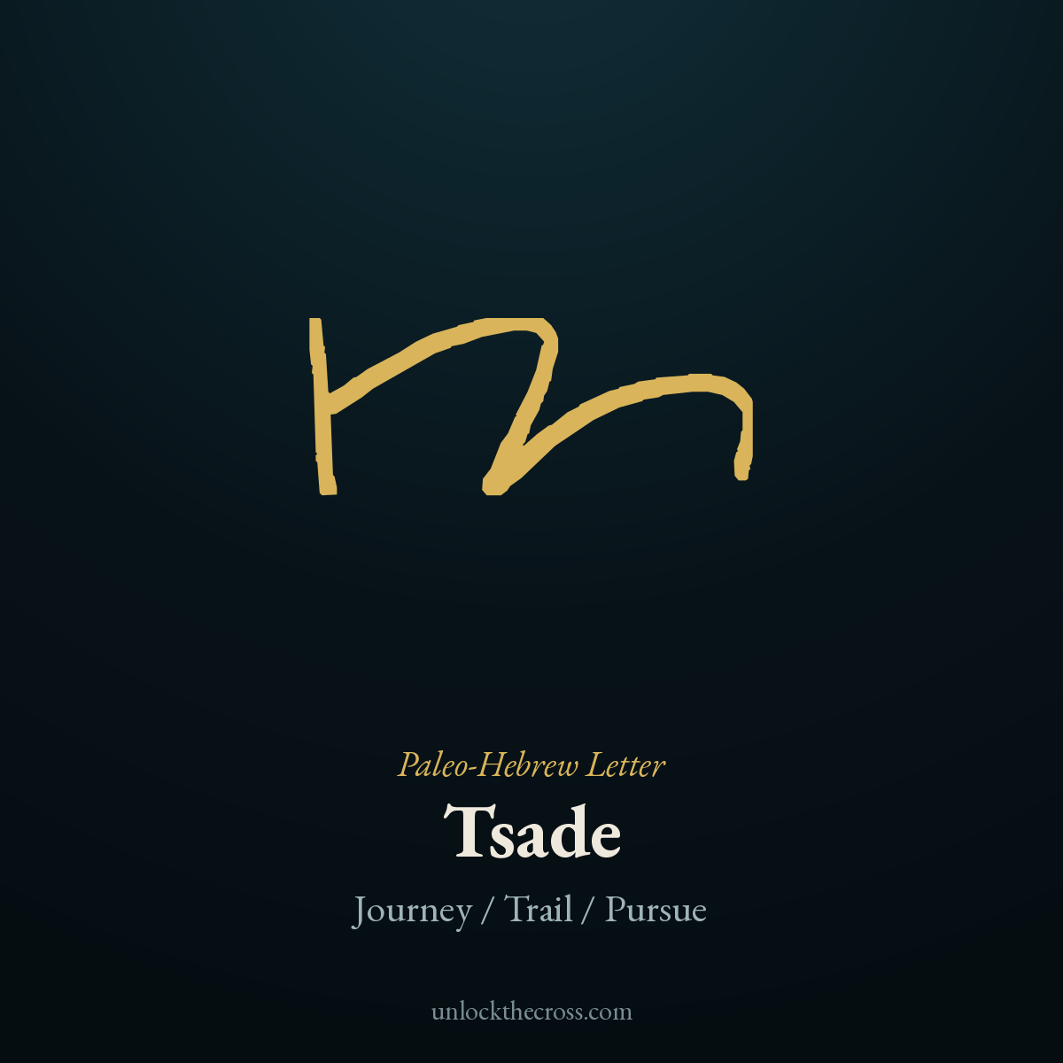 Tsade — the ancient Paleo-Hebrew letter (modern Hebrew צ), meaning Journey / Trail / Pursue